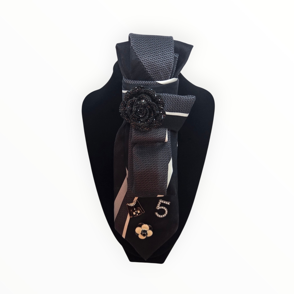 Elegant Black and Gray Tie with Embellishments
